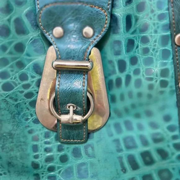 NWOT M.C Bag – Teal Croc-Embossed Faux Leather Shoulder Bag - Picture 5 of 10